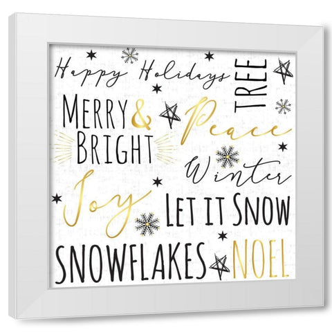 Merry and Bright Typography White Modern Wood Framed Art Print by ND Art and Design