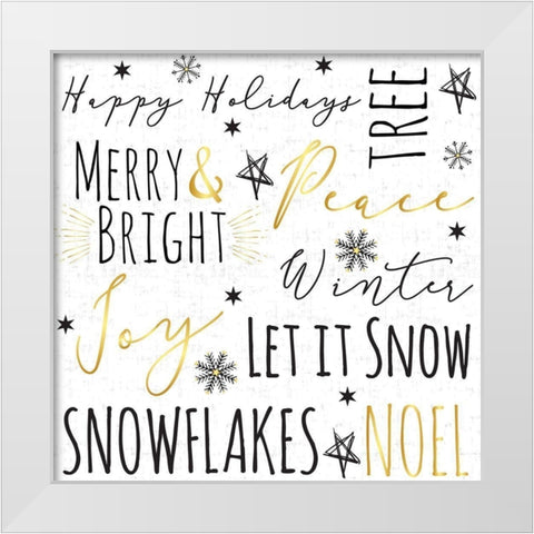 Merry and Bright Typography White Modern Wood Framed Art Print by ND Art and Design