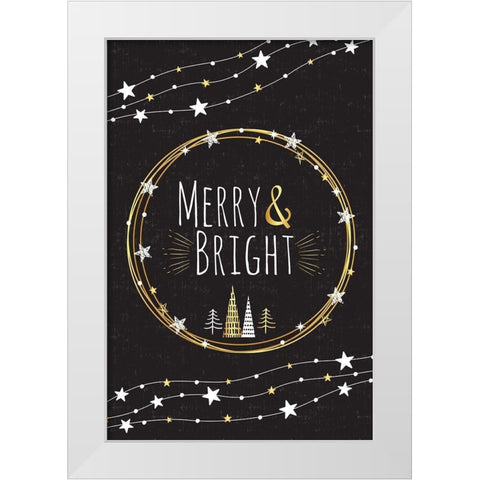 Merry and Bright White Modern Wood Framed Art Print by ND Art and Design