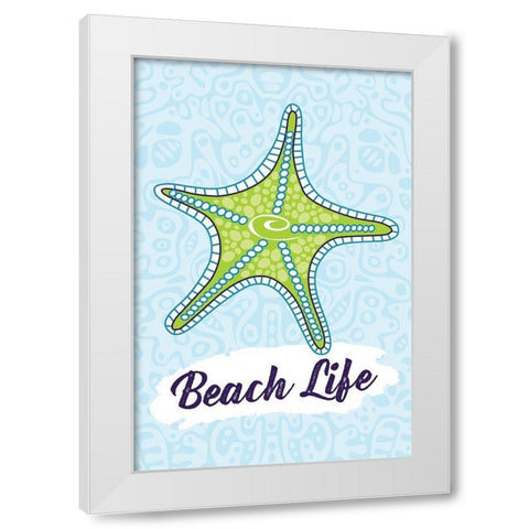 Beach Life White Modern Wood Framed Art Print by ND Art and Design
