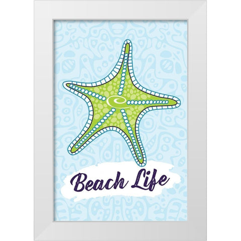 Beach Life White Modern Wood Framed Art Print by ND Art and Design