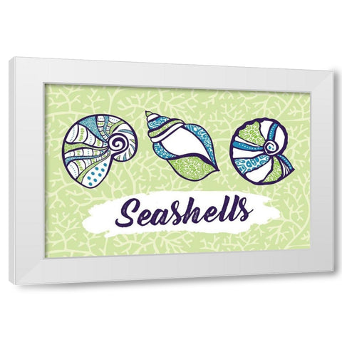 Seashells White Modern Wood Framed Art Print by ND Art and Design