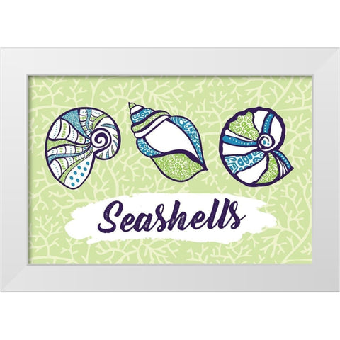 Seashells White Modern Wood Framed Art Print by ND Art and Design