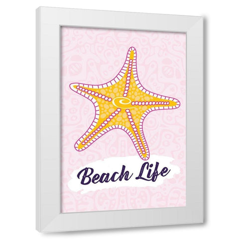Beach Life White Modern Wood Framed Art Print by ND Art and Design