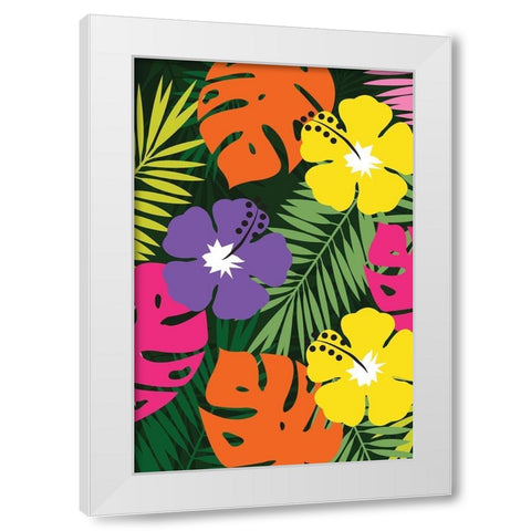 Tropical Floral White Modern Wood Framed Art Print by ND Art and Design