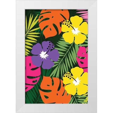 Tropical Floral White Modern Wood Framed Art Print by ND Art and Design