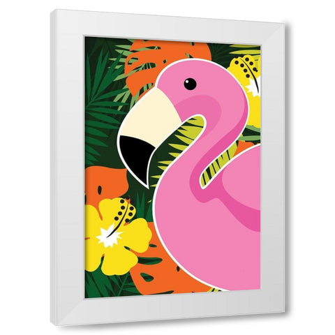 Tropical Flamingo White Modern Wood Framed Art Print by ND Art and Design