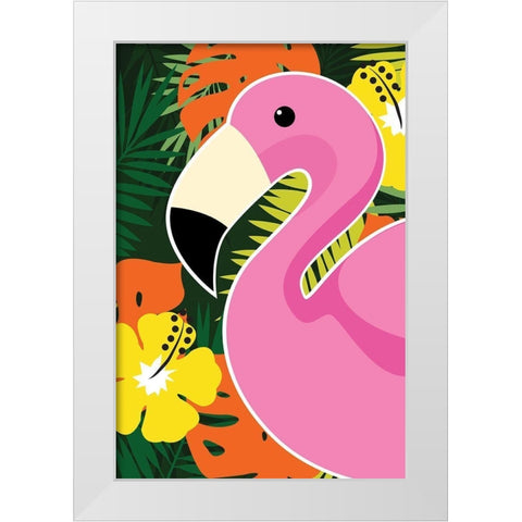 Tropical Flamingo White Modern Wood Framed Art Print by ND Art and Design