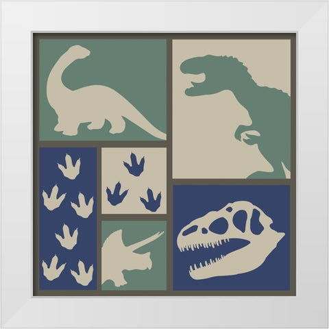 Dino Collage White Modern Wood Framed Art Print by ND Art and Design