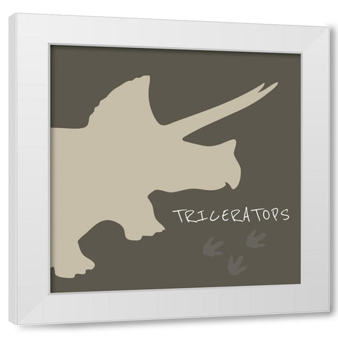 Triceratops White Modern Wood Framed Art Print by ND Art and Design