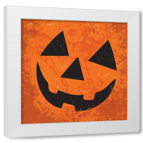Pumpkin Face White Modern Wood Framed Art Print by ND Art and Design