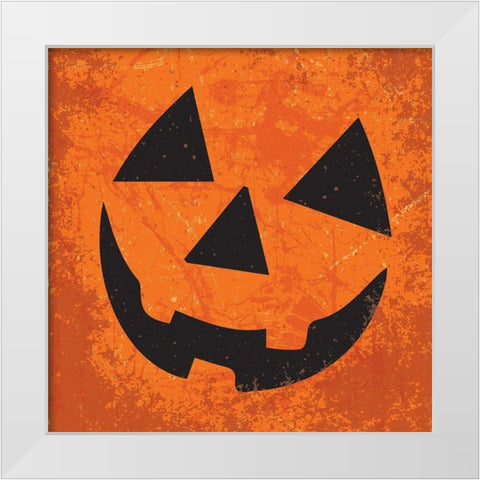 Pumpkin Face White Modern Wood Framed Art Print by ND Art and Design