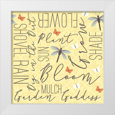 Garden Goddess Word White Modern Wood Framed Art Print by ND Art and Design