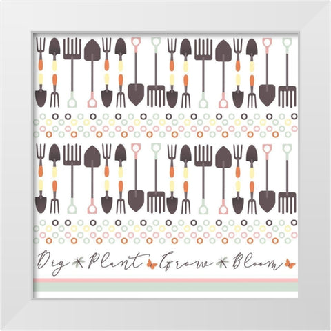 Garden Goddess Tool Pattern White Modern Wood Framed Art Print by ND Art and Design
