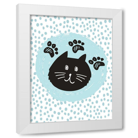 Geometric Cat White Modern Wood Framed Art Print by ND Art and Design