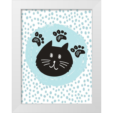 Geometric Cat White Modern Wood Framed Art Print by ND Art and Design