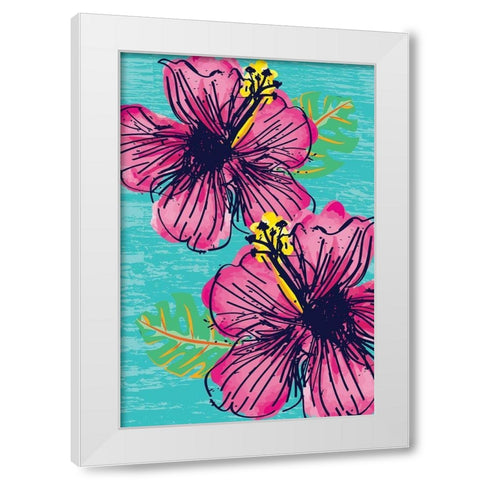 Tropical Floral White Modern Wood Framed Art Print by ND Art and Design