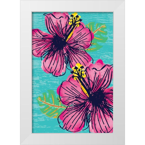 Tropical Floral White Modern Wood Framed Art Print by ND Art and Design