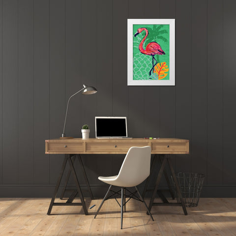 Tropical Flamingo White Modern Wood Framed Art Print by ND Art and Design