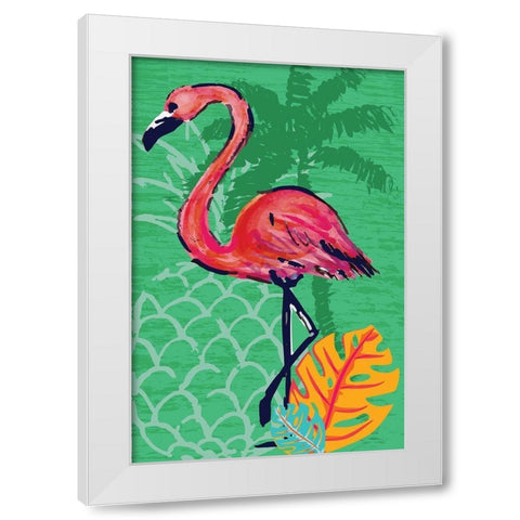 Tropical Flamingo White Modern Wood Framed Art Print by ND Art and Design