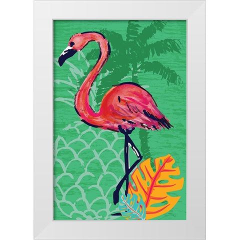 Tropical Flamingo White Modern Wood Framed Art Print by ND Art and Design