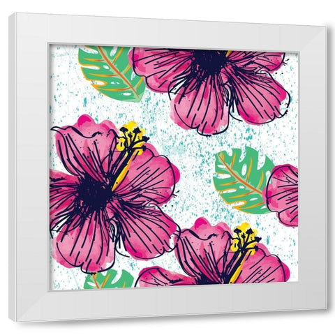 Tropical Floral Pattern White Modern Wood Framed Art Print by ND Art and Design