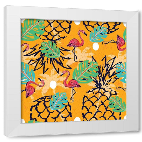 Tropical Pineapple Pattern White Modern Wood Framed Art Print by ND Art and Design