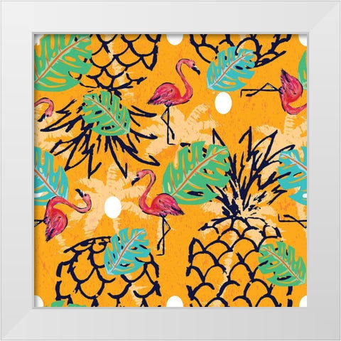 Tropical Pineapple Pattern White Modern Wood Framed Art Print by ND Art and Design