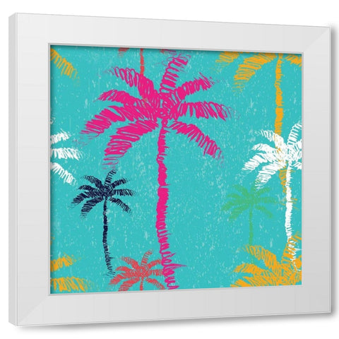 Tropical Palm Tree Pattern White Modern Wood Framed Art Print by ND Art and Design