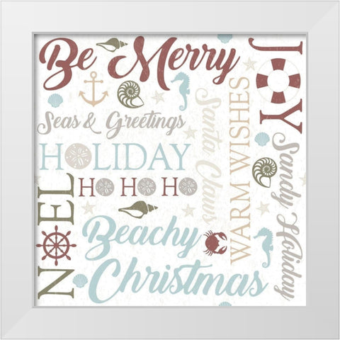 Coastal Christmas Typography White Modern Wood Framed Art Print by ND Art and Design