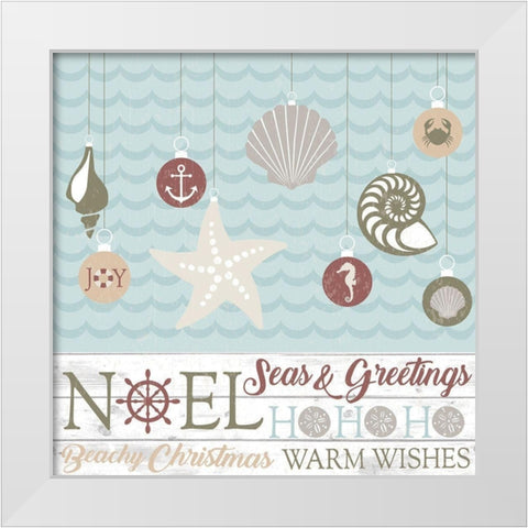 Coastal Christmas Shells White Modern Wood Framed Art Print by ND Art and Design