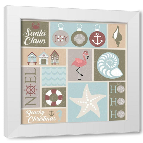 Coastal Christmas Collage White Modern Wood Framed Art Print by ND Art and Design