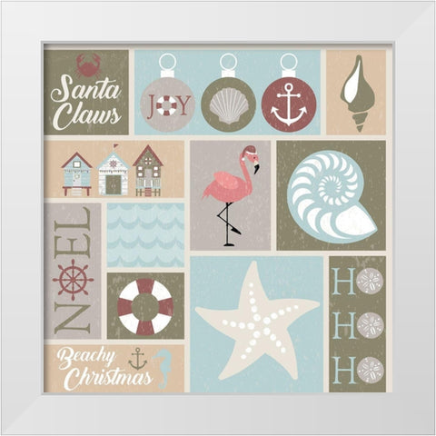 Coastal Christmas Collage White Modern Wood Framed Art Print by ND Art and Design