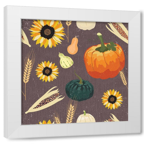 Autumn Harvest Pattern White Modern Wood Framed Art Print by ND Art and Design