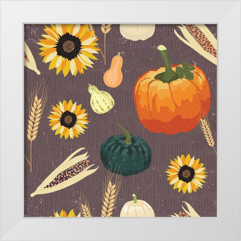Autumn Harvest Pattern White Modern Wood Framed Art Print by ND Art and Design