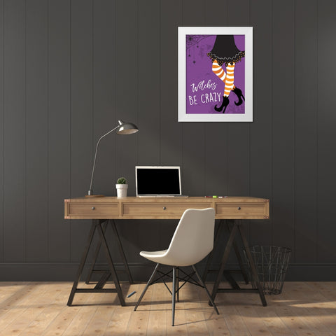 Witches Be Crazy White Modern Wood Framed Art Print by ND Art and Design