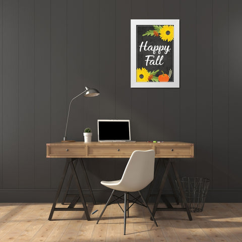 Happy Fall White Modern Wood Framed Art Print by ND Art