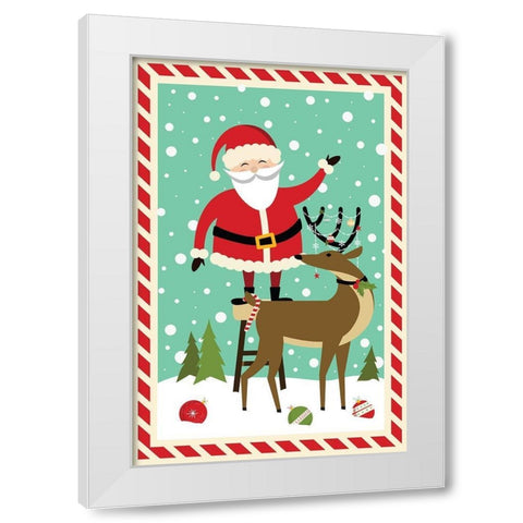 Santa and Reindeer White Modern Wood Framed Art Print by ND Art