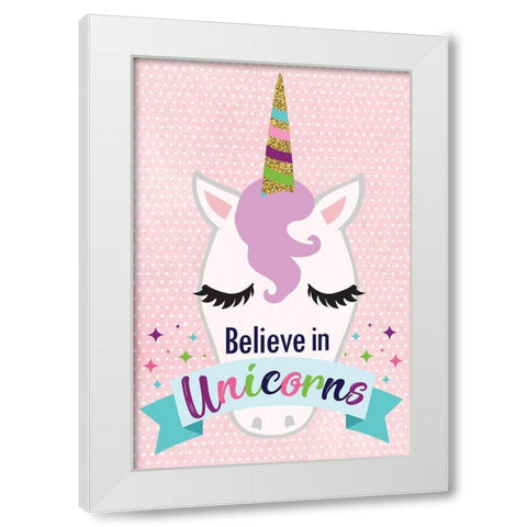 Believe in Unicorns White Modern Wood Framed Art Print by ND Art
