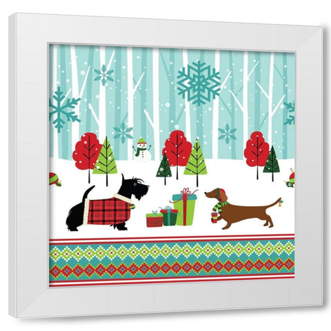 Winter Pet Scene White Modern Wood Framed Art Print by ND Art