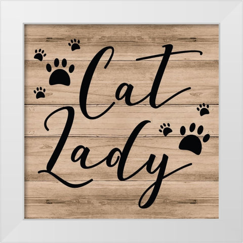 Cat Lady White Modern Wood Framed Art Print by ND Art