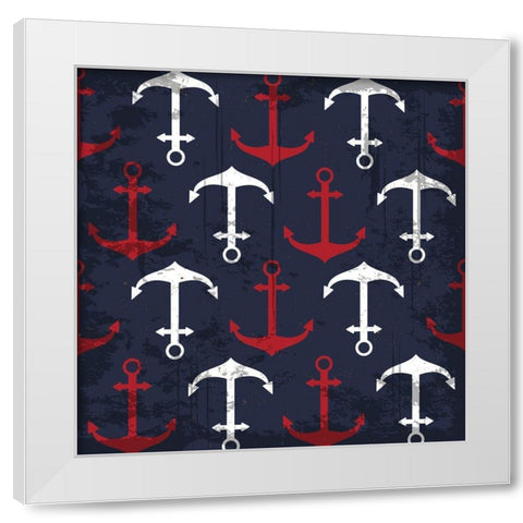 Anchor Pattern White Modern Wood Framed Art Print by ND Art