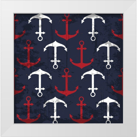 Anchor Pattern White Modern Wood Framed Art Print by ND Art