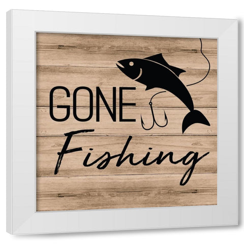 Gone Fishing White Modern Wood Framed Art Print by ND Art