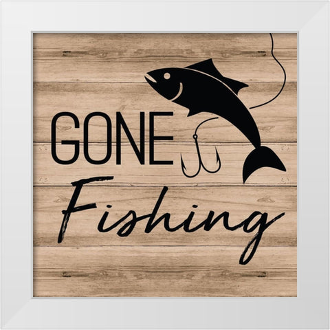 Gone Fishing White Modern Wood Framed Art Print by ND Art