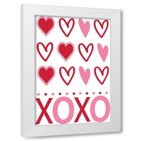 Hearts XoXo White Modern Wood Framed Art Print by ND Art