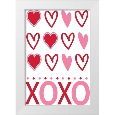 Hearts XoXo White Modern Wood Framed Art Print by ND Art
