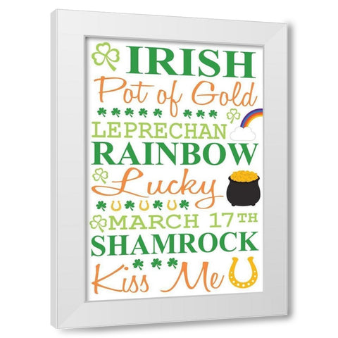 St. Patty Typography White Modern Wood Framed Art Print by ND Art