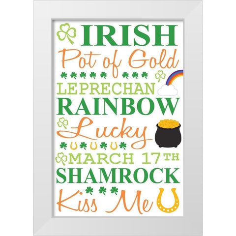 St. Patty Typography White Modern Wood Framed Art Print by ND Art