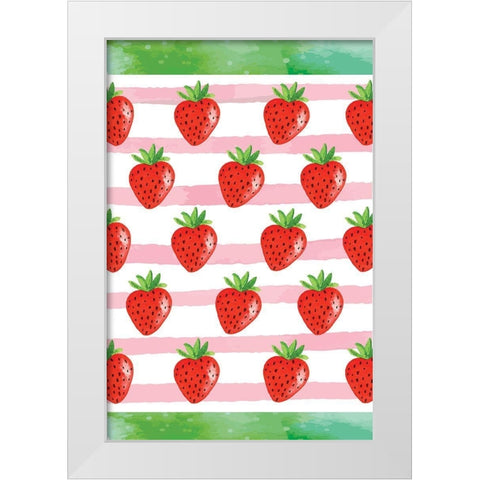 Strawberry Pattern White Modern Wood Framed Art Print by ND Art